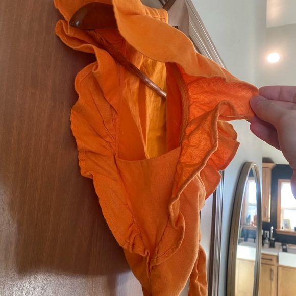 NWT Abercrombie & Fitch Orange Linen Cotton Cropped Shirt - Picture 4 of 5